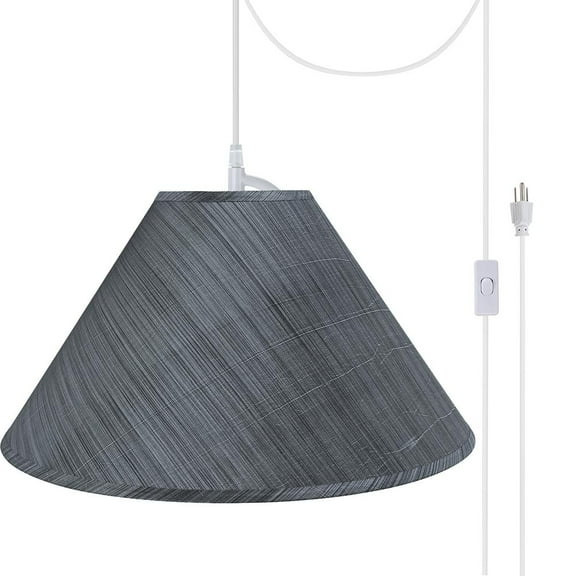 Aspen Creative 72203-21 Two-Light Plug-In Swag Pendant Light Conversion Kit with Transitional Hardback Empire Fabric Lamp Shade, Grey-Black, 19" width