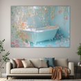 thumbnail image 6 of Mudket Pastel Blue Bathroom Bathtub with Pink Flowers Canvas Wall Art, Floral Botanical Wall Decor, Framed Ready to Hang Artwork for Bathroom Spa - 12"L x 8"W, 6 of 10