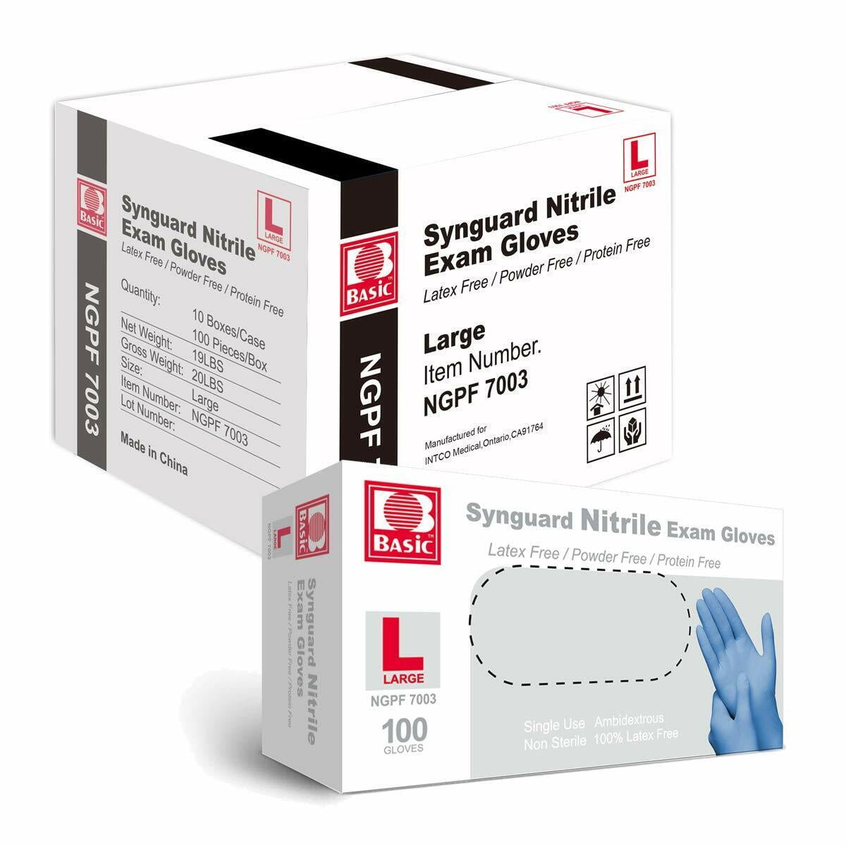 1000pcs Basic Medical Clear Nitrile Exam Gloves - Latex-Free & Powder-Free , Large Size, 10 Boxes