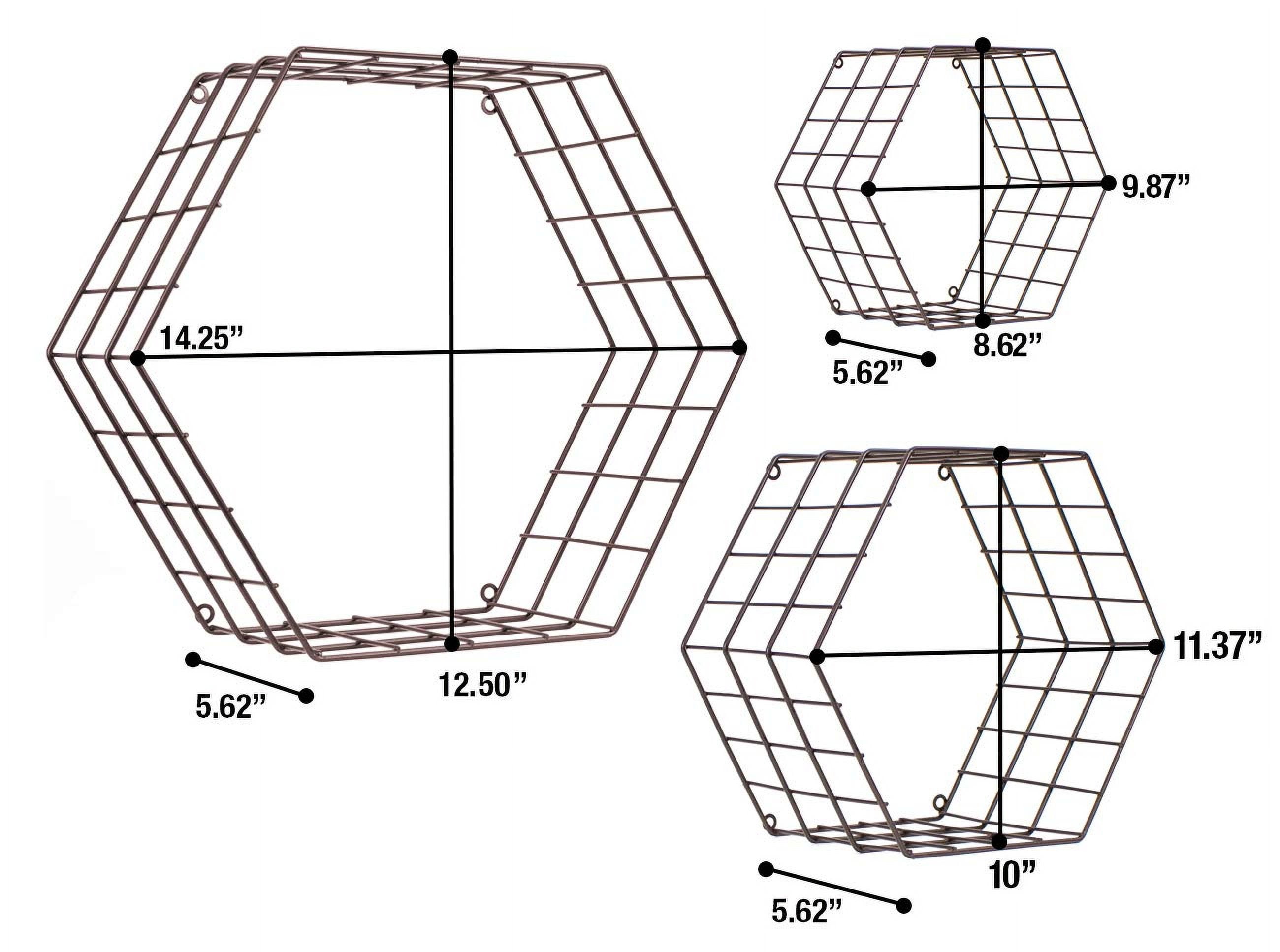 Sorbus Floating Shelves, 3 Pack Wall Mounted Metal Wire Hexagon Design, 14 x 12 Inch Wall Shelves for Bedroom, Kitchen, Living Room, Bathroom Shelves Over The Toilet, Home Décor