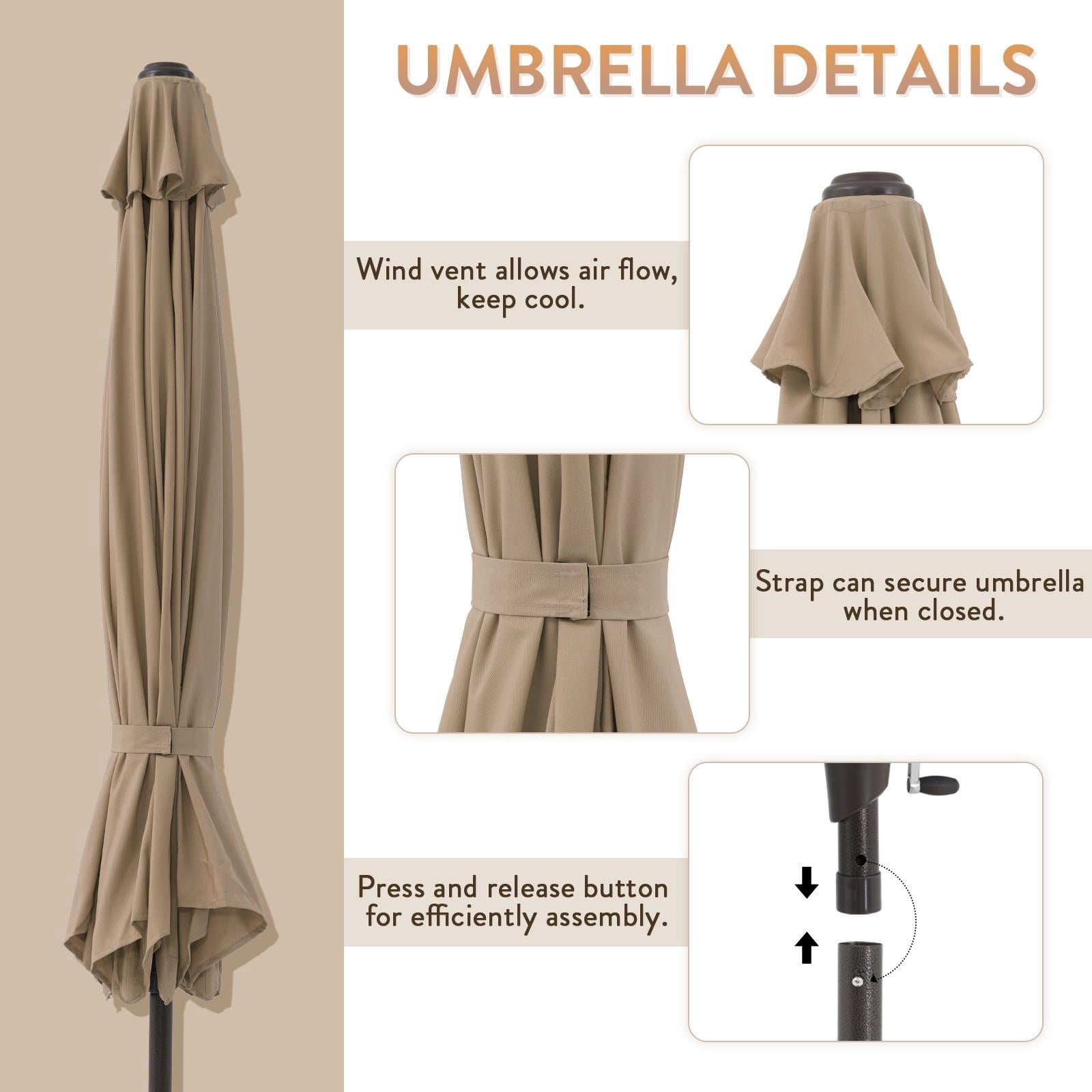 Patio Umbrella with Patio Market Umbrella Base, 9-Feet Outdoor Table Market Umbrella with 26.5lb Heavy Duty Resin Square Outdoor Stand, Push Button Tilt/Crank, 8 Ribs, Beige