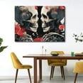 thumbnail image 2 of Shadudu Skull Canvas Wall Art Skeleton Couple with Red Rose Flower Painting Poster Romantic Gothic Pictures for Bedroom Wall Decor Framed 24"x 24" 36x24in, 2 of 7