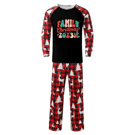 

Family Matching Clothing Christmas Women Letter Plaid Print Long Sleeve T Shirt Top Pants Xmas Lightweight Sleepwear Holiday Pajamas Matching Clothing Set