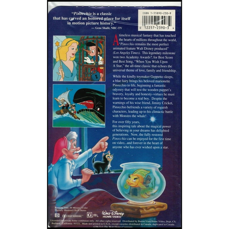 Pinocchio Walt Disney's Masterpiece (VHS Tape) - Walmart.com