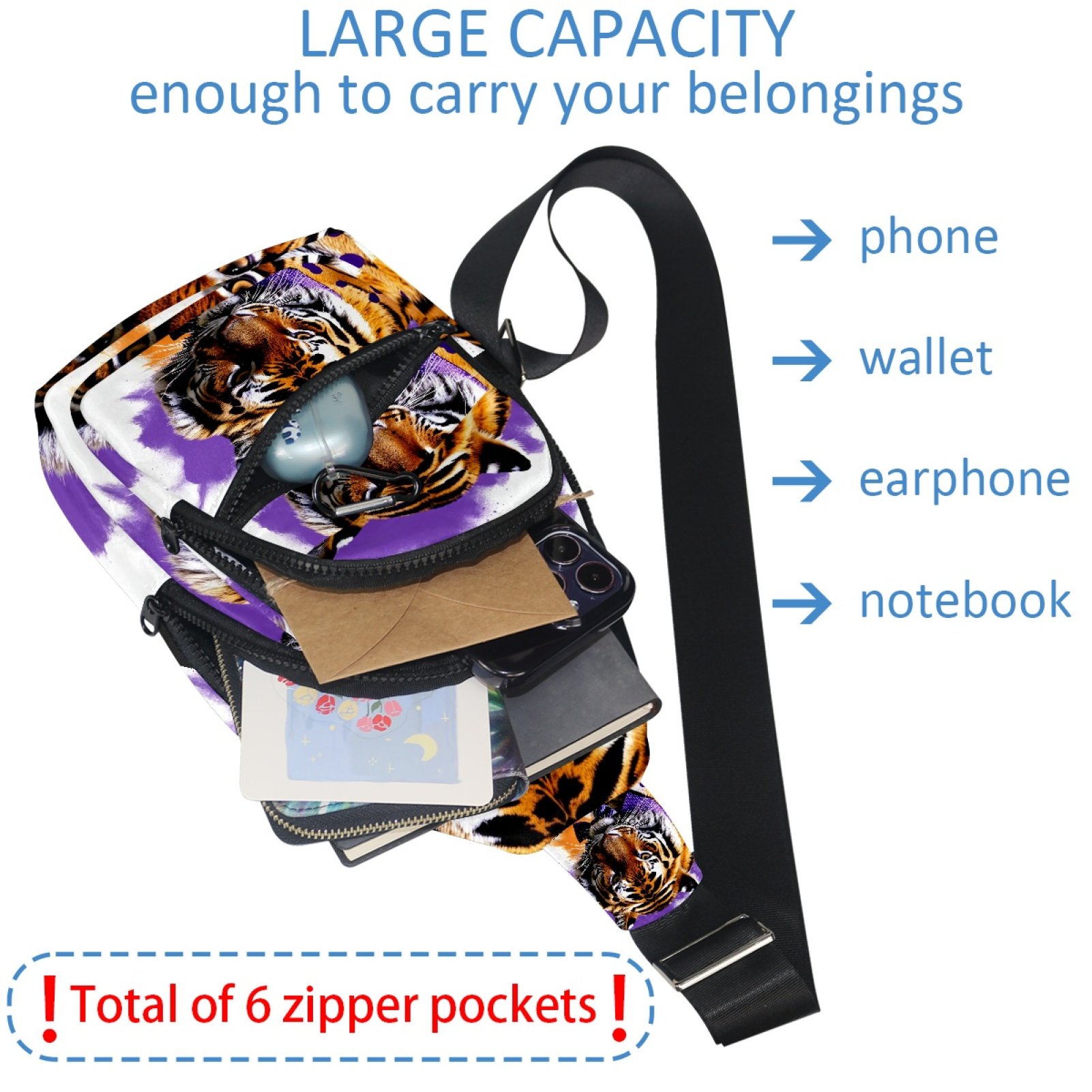 ERJLKXP Animal Tiger Small Mens Women Crossbody Chest Bag, Travel Over Shoulder Sling Bag Backpack Men Side Bag,Daypack