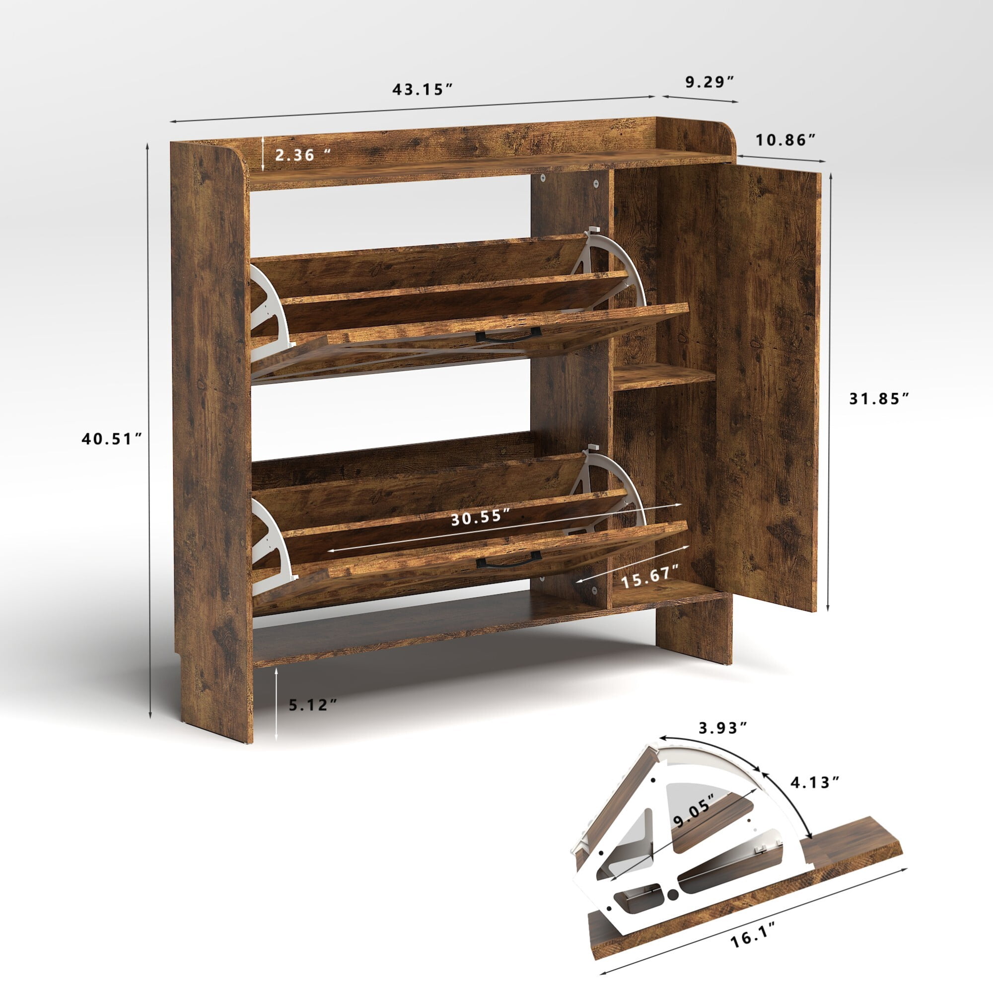 AENKYO Twin Size Bed Frame with 4 Storage Drawers, LED Lights, Charging Station Headboard, Rustic Brown