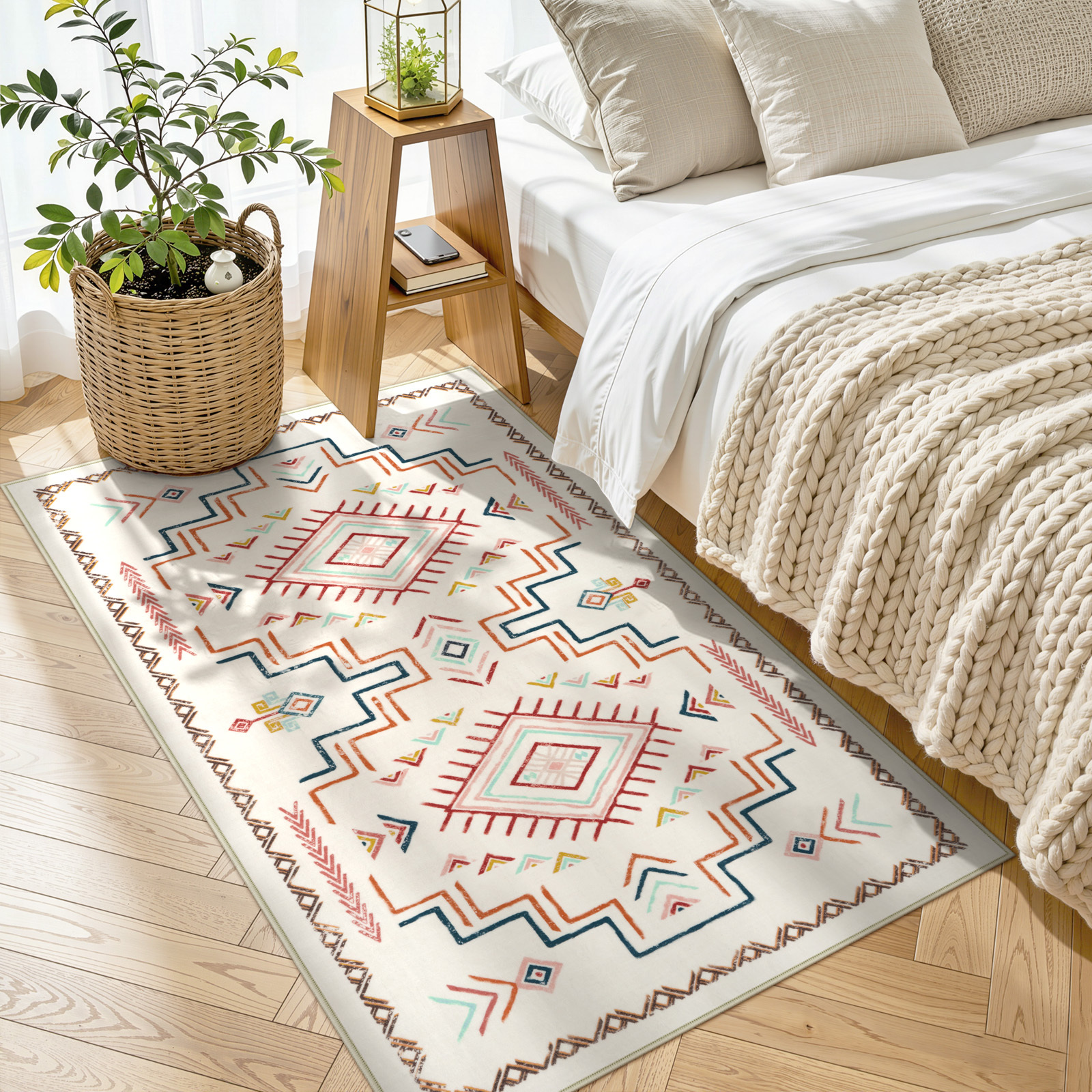 Lahome Washable 3'x5' Area Rug, Colourful Tribal Aztec Rugs for Living Room, Non-Slip Small Entryway Carpet for Bedroom Girls Kitchen Indoor, Low-Pile Boho Western Decor, Colourful