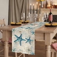 thumbnail image 3 of Teal Starfish Coastal Cotton Linen Table Runner for Dining Kitchen, Vintage Summer Beach Nautical Wedding Outdoor Party Tablerunners Decoration, Dresser Scarf Coffee Tablecloth Runners 13x70 Inches, 3 of 9