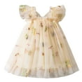 thumbnail image 3 of Girls Summer Short Sleeve Ruffle Dress Toddler Sleeveless Embroidered Flowers With Wing Tie Holiday Party Dance Party Clothes Dresses Casual Beach Sundress for 3-4 Years, 3 of 5