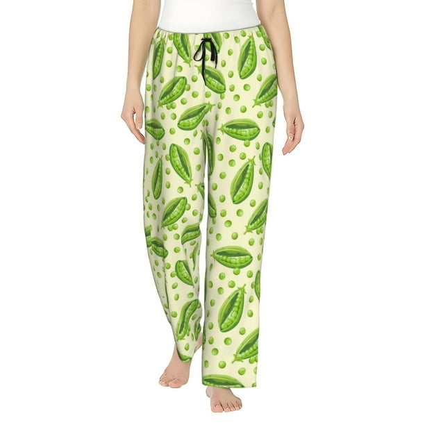 Balery Green Peas Pantalones de pijama para mujer, pijamas ultraligeros, pantalones de estar por casa-Medium