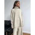 thumbnail image 5 of Womens Knit Lounge Set 2 Piece Sweater Top and Wide Leg Pants Soft Cozy Outfit for Fall Winter Khaki M, 5 of 7