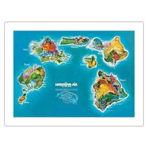 Hawaii Islands Route Map - Hawaiian Air Lines - Vintage Airline Travel Poster c.1961 - Fine Art Matte Paper Print (Unframed) 24x32in