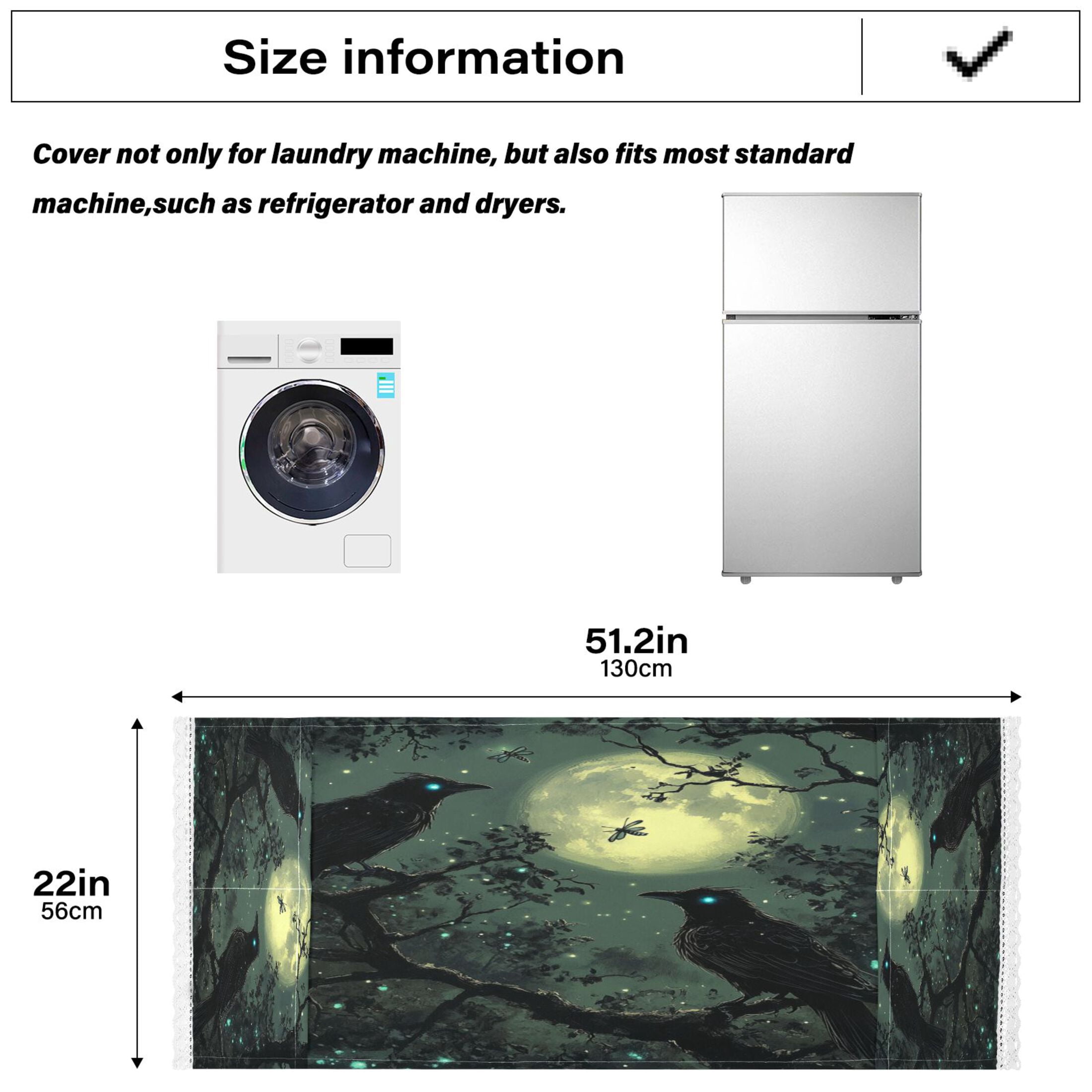 WOBOGO Midnight Dark Crow Washing Machine Cloth Dryer Refrigerator Top Cover Protective Non-Slip Mat For Kitchen Laundry