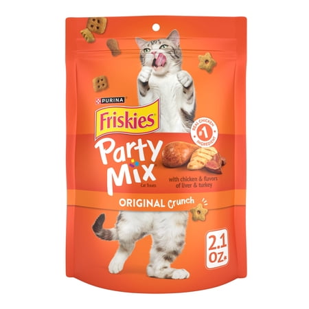 Purina Friskies Party Mix Original Crunch, Cat Treats, Chicken, Liver, & Turkey, 2.1 oz Bag