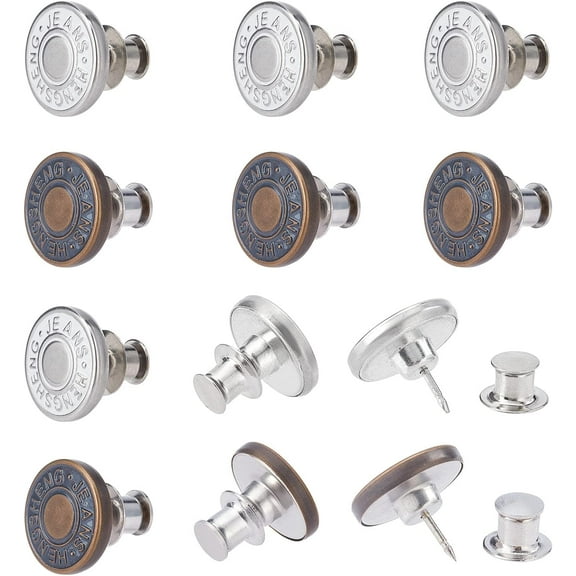 12 Sets Replacement Jean Buttons 2 Styles Adjustable Jean Button Pins No Sew Metal Buttons for Denims Jeans Jackets DIY