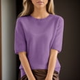 thumbnail image 4 of Women's Short-Sleeve Tops Round neck short sleeved loose T shirt with knit bottom short top Summer Tops for Women, 4 of 4