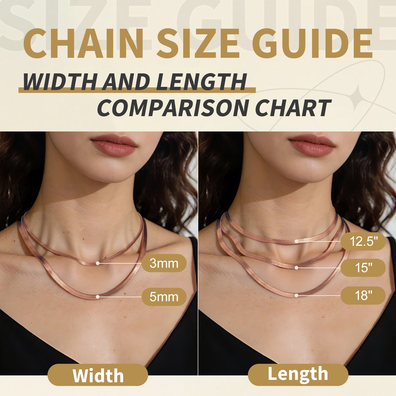 FindChic 2pcs Rose Gold Plated Necklaces for Women Layered Herringbone Choker Snake Chain Birthday Mothers Day Jewelry Gifts Her Mom Wife Lady Female Adults Age Ideas, 3mm & 5mm