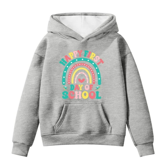 Tween Girls Hoodies Sweatshirts Cute Cartoon Print Long Sleeve Pullover Hooded Sweatshirt With Drawstring Pocket Casual Clothing Grey Size 10-11T