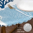 thumbnail image 6 of Round Tablecloth Teal Blue Coral Elastic Edge Fitted Coastal Nautical Ocean Beach Plastic Table Cover,Waterproof Oil Proof for Dinner,Outdoor, Picnic, 45"- 54" DIA Tables, 6 of 8