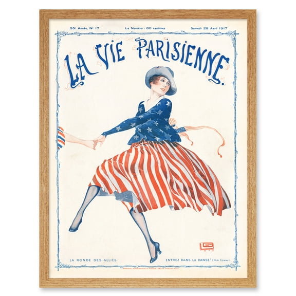 Vintage French Fashion La Vie Parisienne USA Enters WW1 Magazine Cover Art Print Framed Poster Wall Decor 12x16 inch