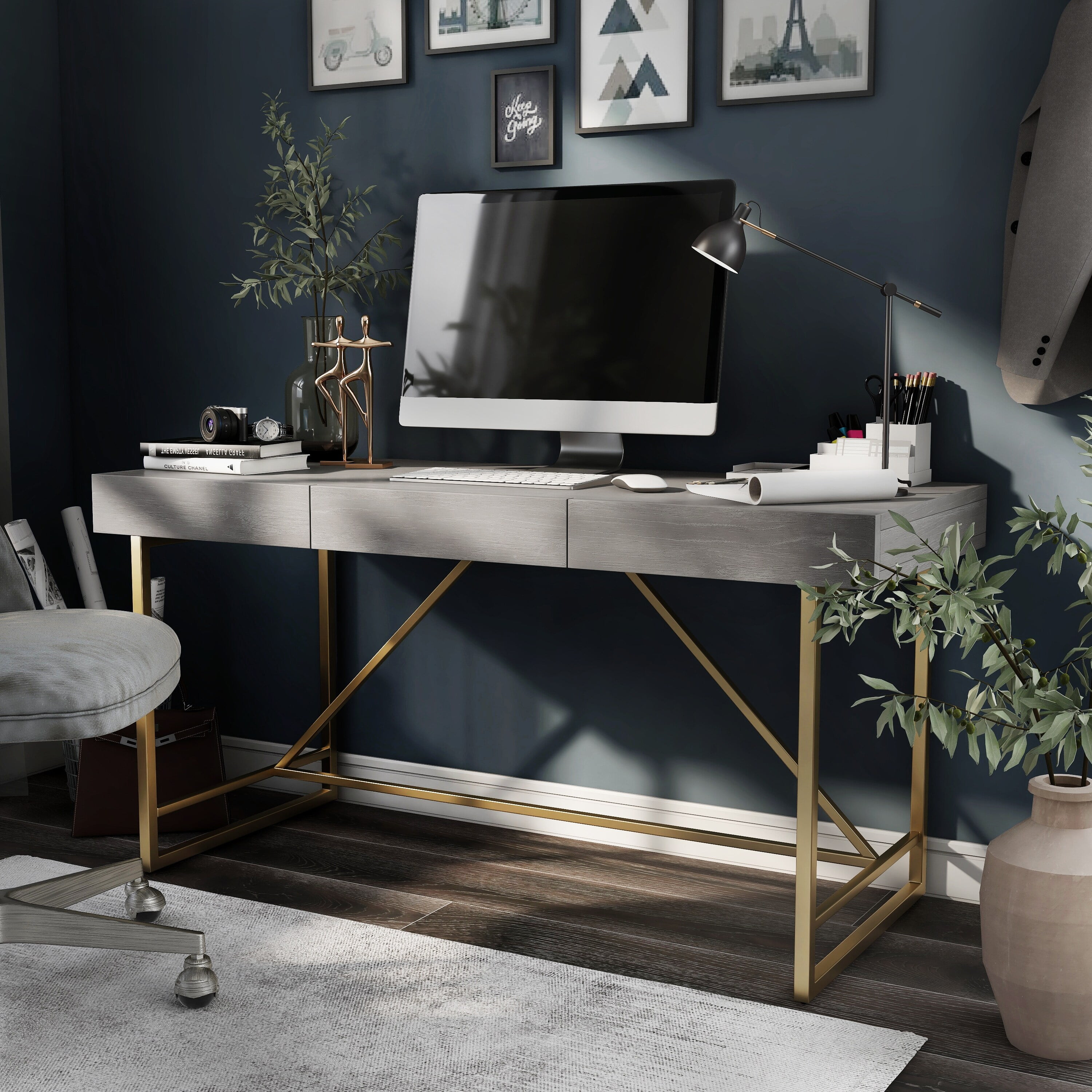 Furniture of America Vaiz Modern 60inch 3drawer Computer Desk Grey