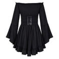 thumbnail image 3 of LUOGENLI Girls Fashion Girls Pirate Dress off Shoulder Bell Sleeve High Low Ruffle Hat Halloween Cosplay Black 4-5 Years, 3 of 9