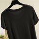 thumbnail image 5 of Pijama de manga corta para mujer, color liso, manga corta, camiseta fina, pijama de manga corta, blusa de poliéster, 5 of 8