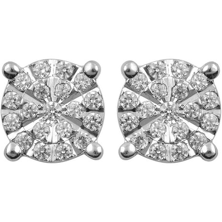 1/3 Carat T.W. Round White Diamond Sterling Silver Earrings with Miracle Plate