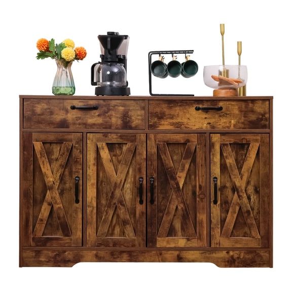 47.2'' Wide 2 Drawer Large storage cabinet Sideboard with Adjustable Shelves(Brown)