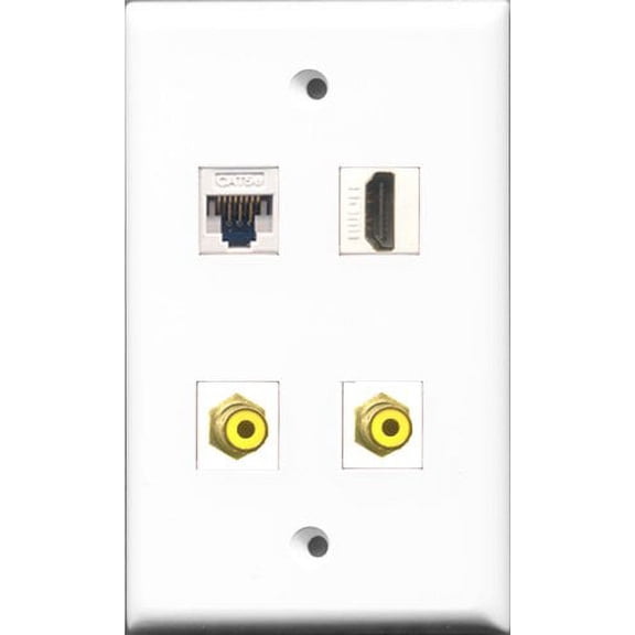 RiteAV - 1 Port HDMI 2 Port RCA Yellow and 1 Port Cat5e Ethernet White Wall Plate