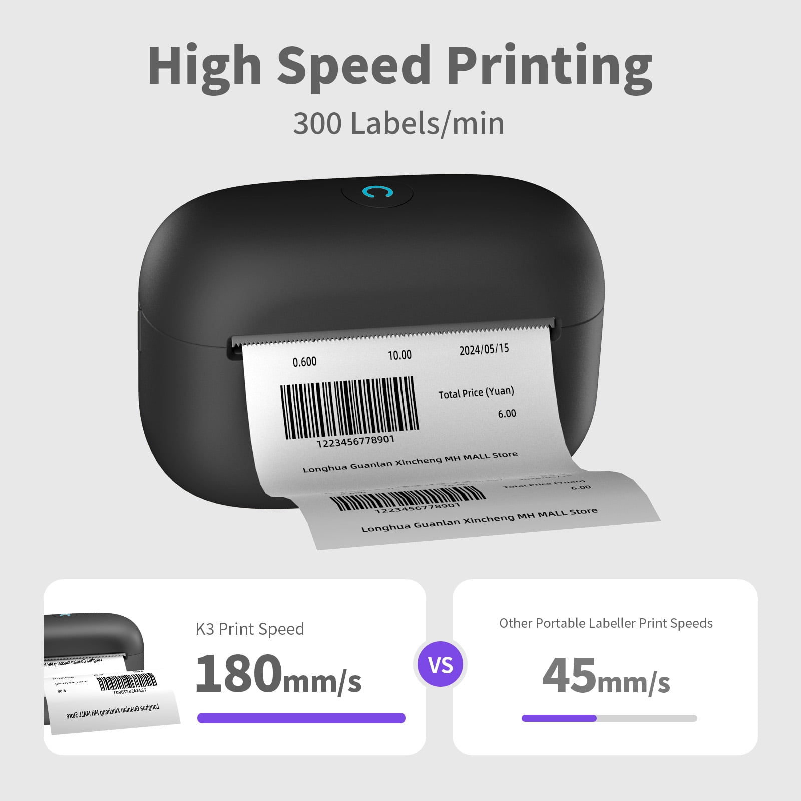 Portable Mini Wireless Thermal Printer Black, Compatible with Android & iOS, USB Rechargeable with Lithium Polymer Battery, for Notes, Planners, Instant Photos