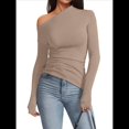 thumbnail image 2 of Blusas de Mujer con Hombros Descubiertos, Elegantes, de Larga, Asimétricas, Ajustadas, para Salir, de Otoño, con Frunces. Camello L, 2 of 8