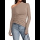 thumbnail image 2 of Blusas de Mujer con Hombros Descubiertos, Elegantes, de Larga, Asimétricas, Ajustadas, para Salir, de Otoño, con Frunces. Camello XS, 2 of 8