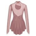 thumbnail image 2 of SiiRoh Women's Figure Ice Skating Dress Sparkly Rhinestones Long Sleeve Ballet Lyrical Dance Leotard Dusty Pink L, 2 of 7