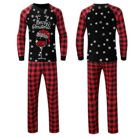 

Herrnalise Parent-child Attire Christmas Suits Patchwork Plaid Printed Homewear Round Neck Long Sleeve Pajamas Two-piece Dad Sets Clothes Christmas Family