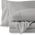 thumbnail image 5 of Linen Sheets 4 Piece Luxury Bed Sheets Set, Microfiber 14" Deep Pocket, Soft Cooling Bedding- Light Grey Solid, Queen Size, 5 of 7