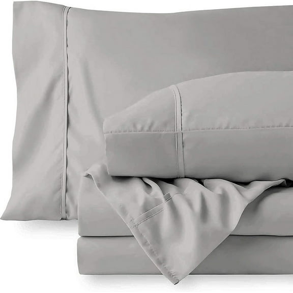 LINEN SHEETS-6 Piece Sheet Sets-100% Egyptian Cotton, 18" Deep Pocket, 800 TC & Luxury Soft Sheet Set-Light Gray Solid, King Size