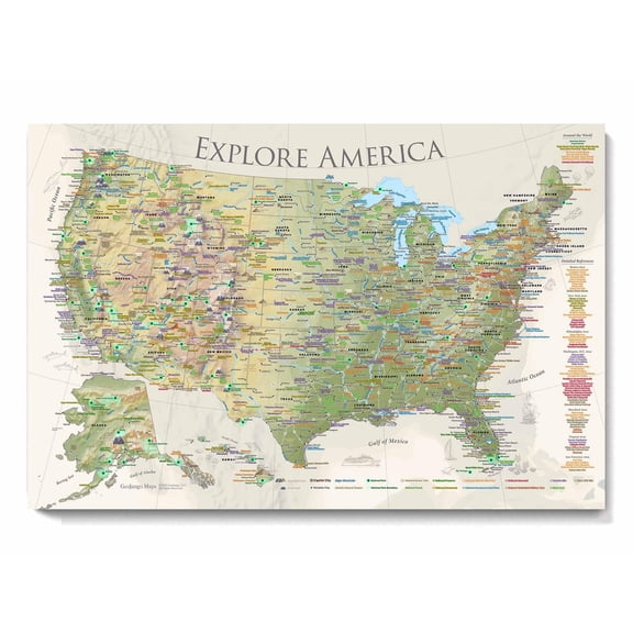 USA Map Poster With National Parks with USA Travel Destinations - Nautilus Edition US Travel Map Wall Posters - National park checklist (24W x 18H inches)