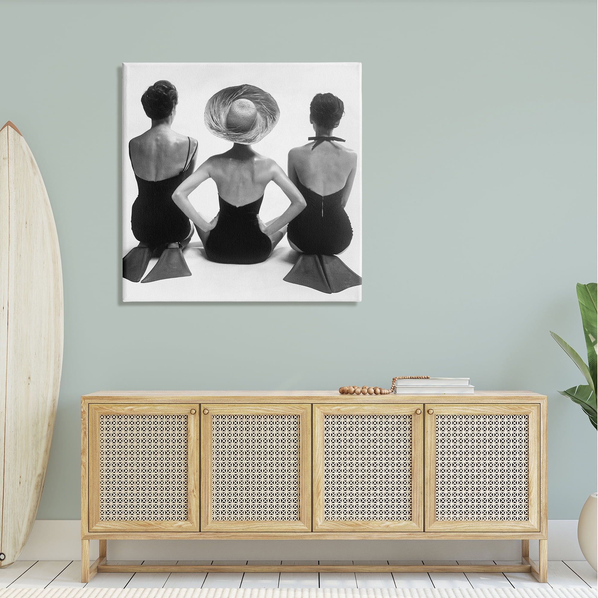 Stupell Industries Women Sitting Beach Monochrome Vintage Swimsuits Flippers Photograph Gallery Wrapped Canvas Print Wall Art, Design by Graffitee Studios