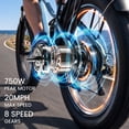 thumbnail image 3 of ESKUTE C300 Electric Bike for Adults, 750W Peak Motor, 20MPH Fast Ebike, 48V 20.8Ah Battery Up to 80 Miles, 26"x4.0" Fat Tire, Full Suspension, 8-Speed Blue, With Front Basket, UL2849, 3 of 8