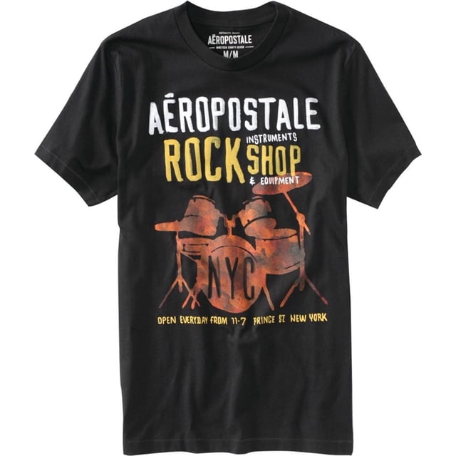 Aeropostale Rockhop Music Graphic playera para hombre, negro, extragrande