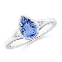 ANGARA Natural Bezel-Set Pear-Shaped 1.1 ct Tanzanite Ring with Diamonds in 14K White Gold for Women (Size-8x6mm) | December Birthstone, Anniversary, Jewelry Gift for Women | Natural Tanzanite Ring