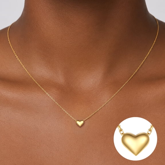 Just Being Cute Puffy Heart Necklace for Women 14K Gold Plated Love Pendant Necklaces Birthday Anniversary Jewelry Gifts Girlfriend Her Wife Female Adults