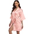 thumbnail image 1 of Solid Color Short Kimono Satin Bathrobe Silky Bride and Bridesmaid Robe, 1 of 8
