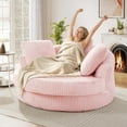 thumbnail image 3 of Muumblus 61" Oversized Round Boneless Lounge Chaise Chair Indoor, Corduroy Deep Seat Cloud Couch Sleeper Sofa Bed with 3 Pillows, No Assembly Barrel Chair for Living Room, Pink, 3 of 10