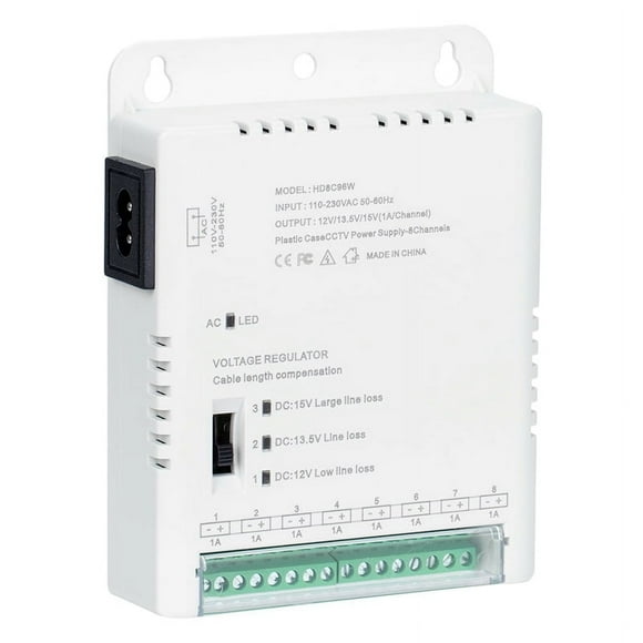 Fuente de Alimentación para Cámara CCTV, Fuente de Alimentación de Distribución, Entrada de 90 V-264 V CA A Salida de 12 V-13,8-15 V CC, 8 Canales, HD8C96W