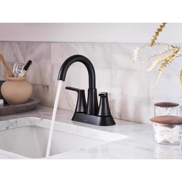 Moen Mikah Matte Black Two-Handle Bathroom Sink Faucet 4 in