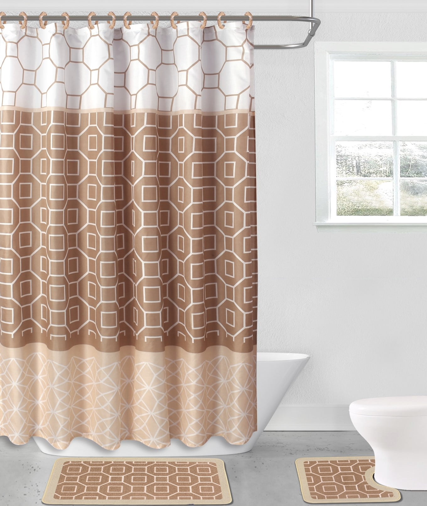 Cute Puppy Dog Shower Curtain  Waterproof Fabric Bath Curtains Bath Mat Carpet 