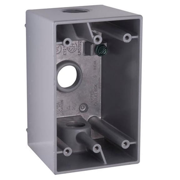 Die Cast Aluminum Single Gang Box, Gray - 4.5 x 2.75 in.