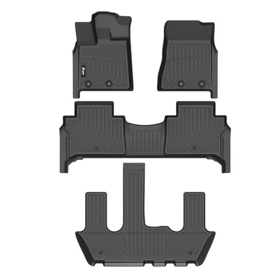 Ikon Motorsports 3D TPE All Weather Floor Mats Fits 2025-2026 Nissan Armada & Infiniti QX80 2nd Row Bucket Seat, Waterproof Liners Carpets Black 4PCS